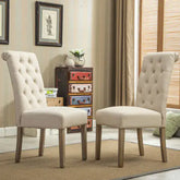 Tan Solid Wood Tufted Parsons Dining Chairs, Set of 2